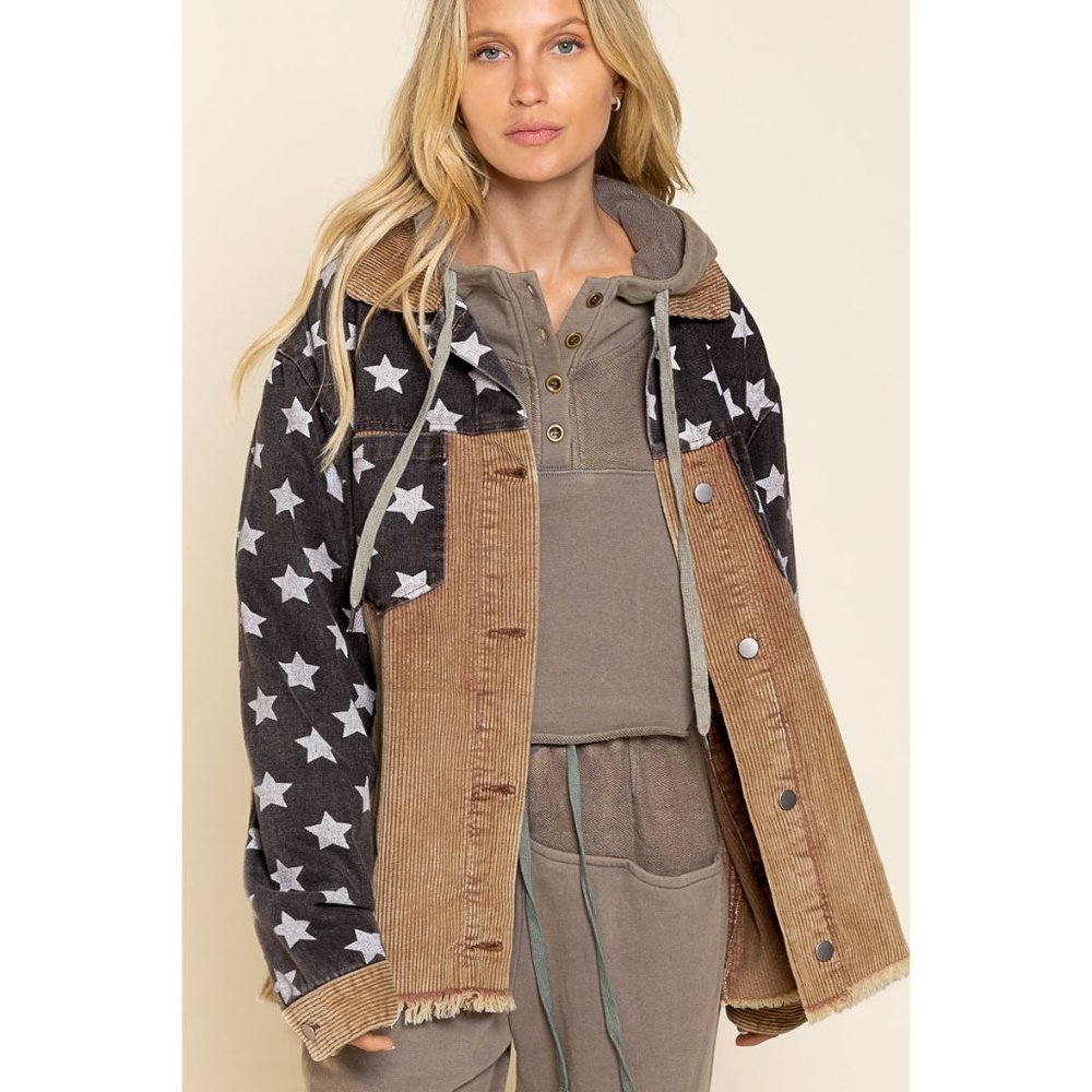 PRICE DROP Teddy Bear Black Corduroy Star Shacket - Picture 4 of 8
